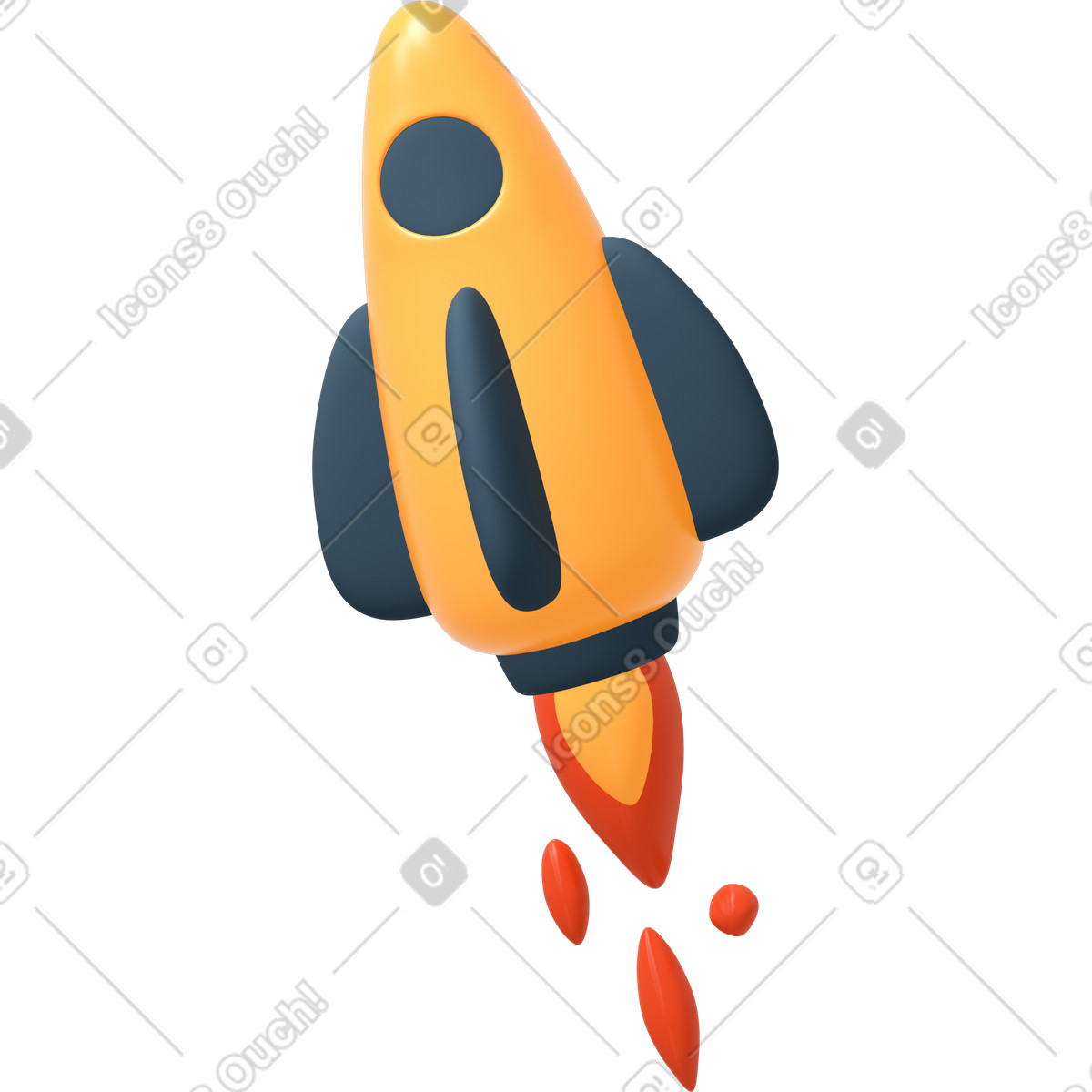Start der gelben rakete-Illustration im 3D Flame-Stil als Download in PNG, SVG