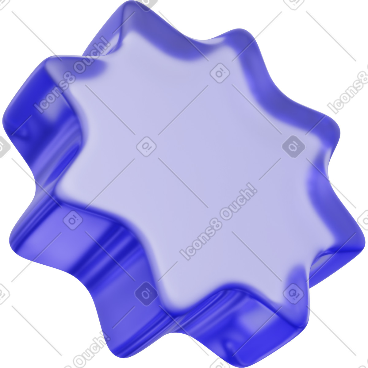 3D purple translucent star, violet shape, abstract starburst icon illustration in Playful style download in PNG, SVG