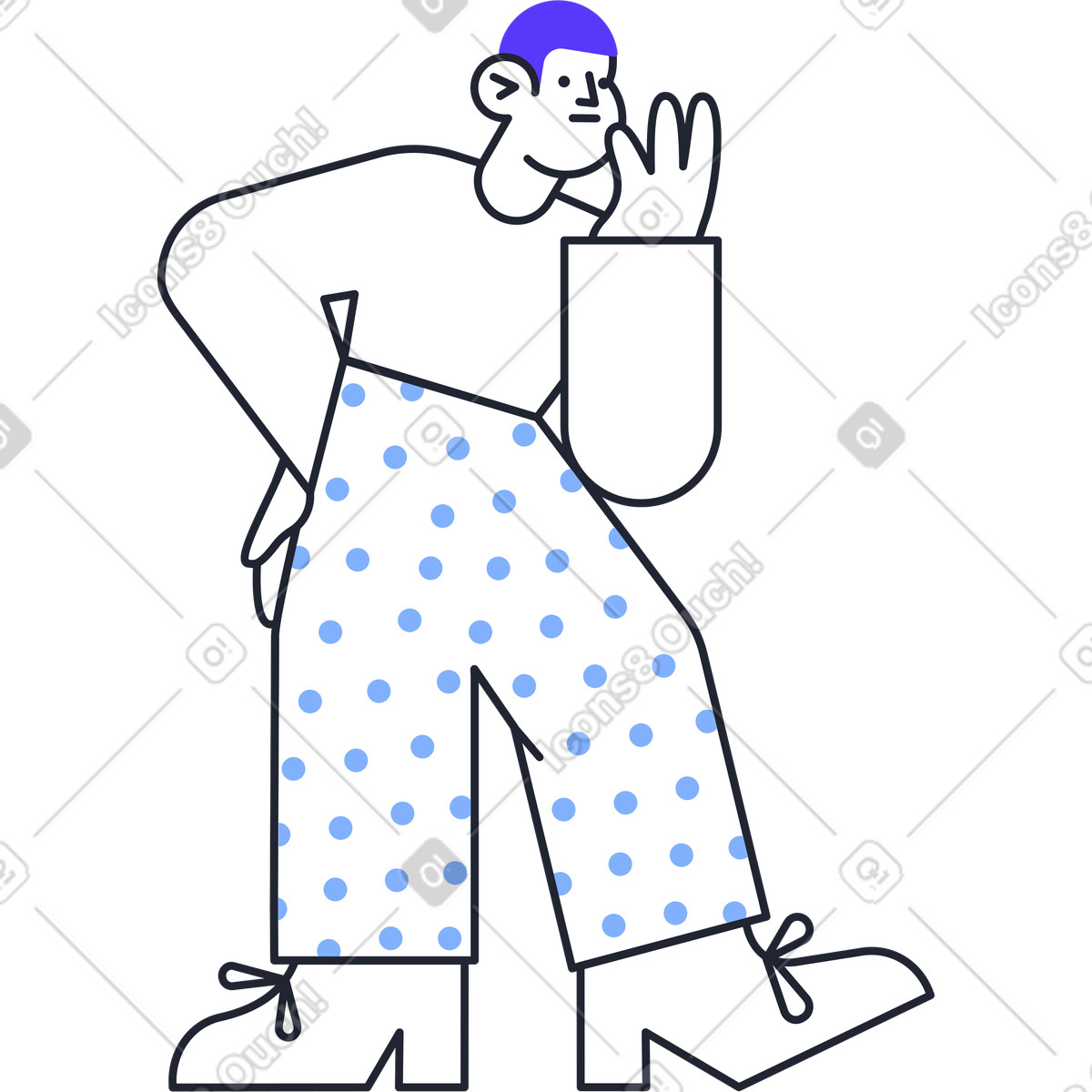 Ilustração animada de Thinking man in polka dot pants em no estilo Pablita para baixar em GIF, Lottie (JSON), AE