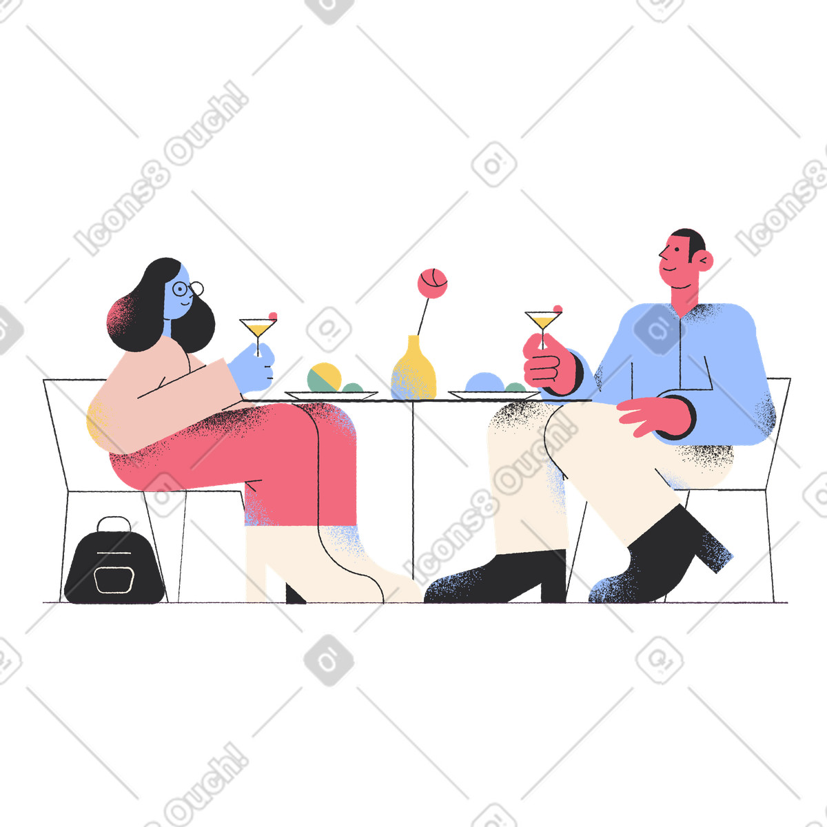 Couple eating in restaurant illustration Pablo style download PNG, SVG