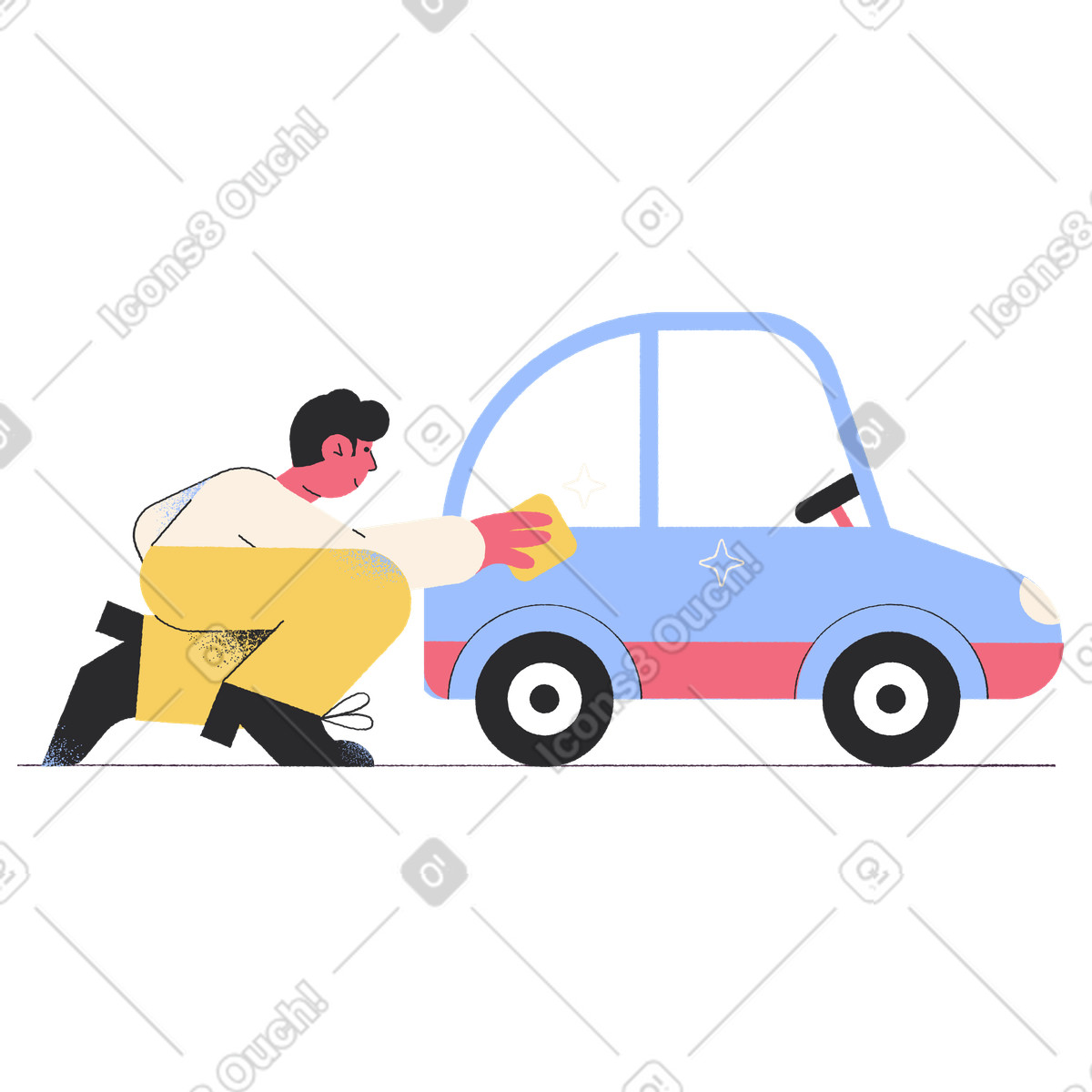 Mann putzt auto mit schwamm-Illustration im Pablo-Stil als Download in PNG, SVG