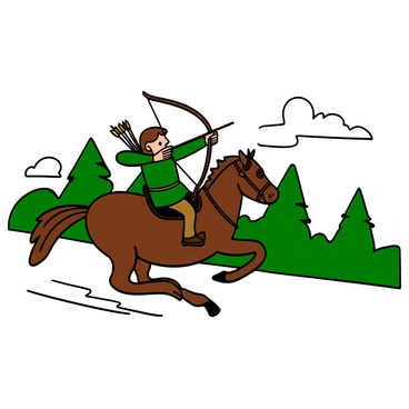 An archer on horseback riding swiftly while drawing their bow