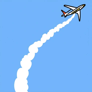 A small airplane with a white body is flying high in a clear blue sky. The plane is leaving a trail of white smoke that forms a giant arrow shape, pointing towards the horizon. The sky is vibrant and bright, with no clouds in sight, emphasizing the sheer size of the arrow against the backdrop of the open sky.