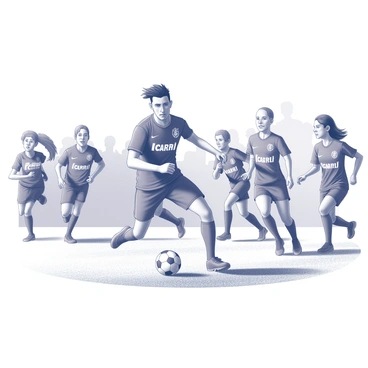 A soccer player named "Icardi" is on the field, wearing a team jersey and shorts. He is actively engaged in a charity match, demonstrating skill as he dribbles the ball. Surrounding him is a diverse group of players, showcasing various ethnicities and appearances, all dressed in different colored team jerseys. Some players are running towards the goal, while others are preparing to defend. The atmosphere is lively, with players showing enthusiasm and camaraderie during the match. In the background, spectators can be seen cheering for the teams.