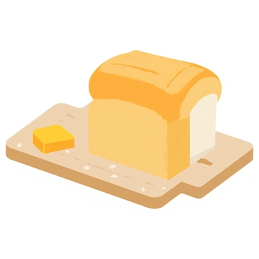 A freshly baked bread roll with a golden-brown crust sits on a wooden cutting board. The roll has a hearty bite taken out of it, revealing its soft, fluffy white interior. Crumbs are scattered around the board, and a small pat of butter begins to melt on the exposed surface of the bread. The scene captures the warmth and freshness of the bread, inviting the viewer to enjoy it.