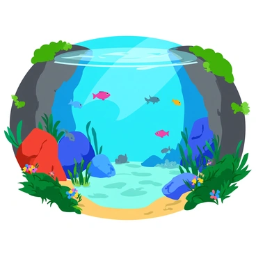 A secret cove with "crystal clear water" revealing "exotic fish" of various shapes and colors swimming gracefully. The underwater scene features "colorful rocks" in vibrant hues of red, blue, and green. Surrounding the rocks are "lush aquatic plants" with bright green leaves and delicate, multicolored flowers. Sunlight filters down, creating a mesmerizing play of light and shadows on the sandy bottom. The cove's entrance is framed by rocky cliffs adorned with patches of vibrant moss and small flowering plants.