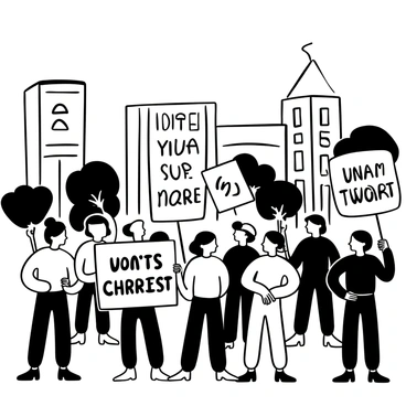 A diverse group of citizens stands together, each person holding a placard displaying the words "5th Amendment." The individuals vary in age and attire, representing a broad spectrum of backgrounds. Some placards are larger, while others are smaller, showcasing their commitment to the cause. The group is positioned in a public space, with buildings and trees visible in the background, highlighting the urban setting. The overall atmosphere conveys a sense of unity as they stand shoulder to shoulder, demonstrating solidarity in their pursuit of rights.