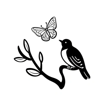 An eastern bluebird curiously watching a fluttering butterfly