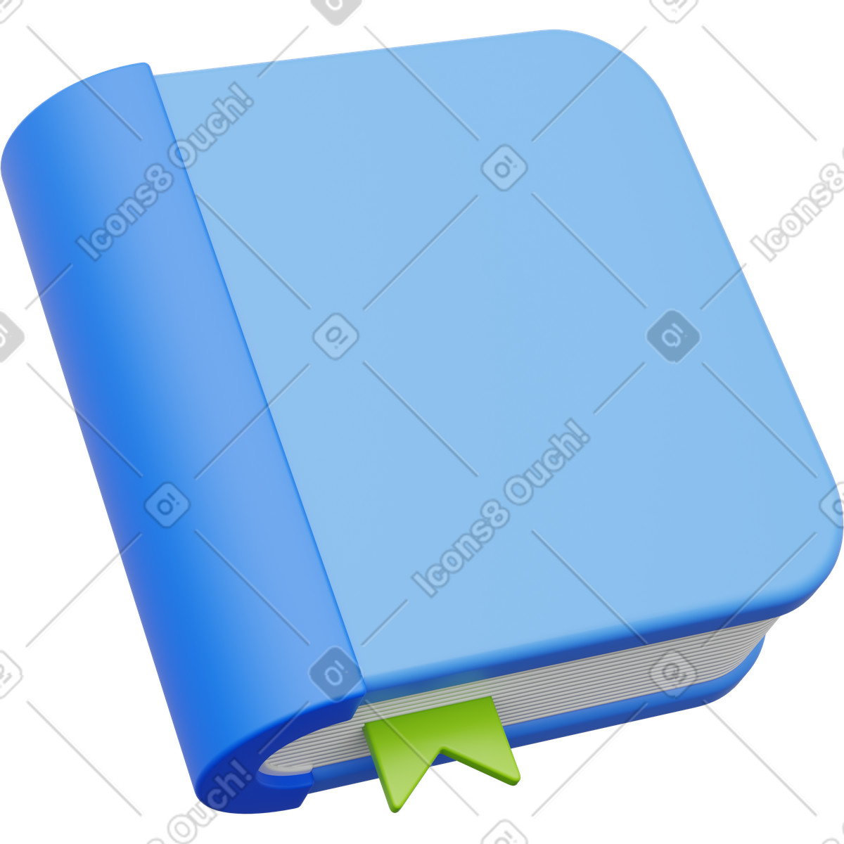 Book icon, blue hardcover notebook with bookmark illustration in PNG, SVG
