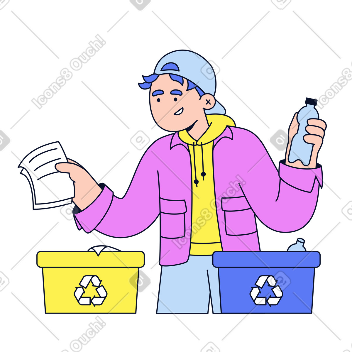 적절한 폐기물 처리 및 폐기물 분류 illustration in Flexy style download in PNG, SVG