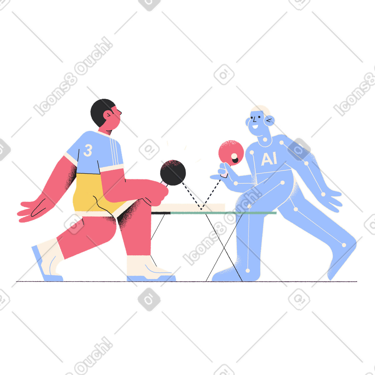 Ai cyborg playing table tennis illustration clipart image in PNG SVG GIF