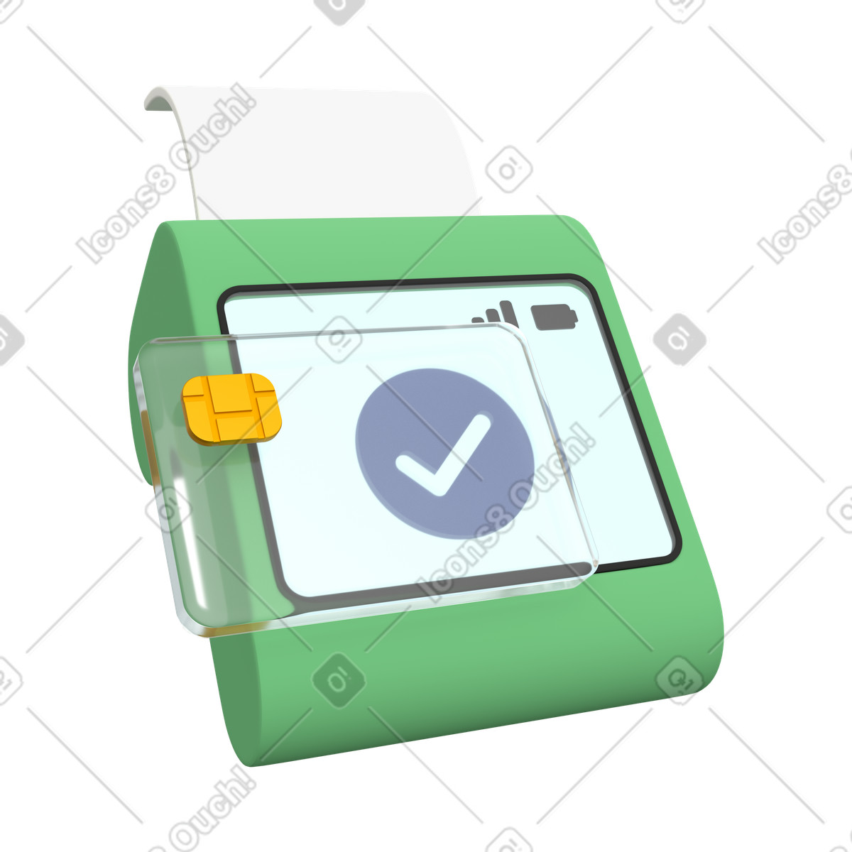 Secure card payment verification, POS transaction confirmation, processing illustration in 3D Grid style download in PNG, SVG