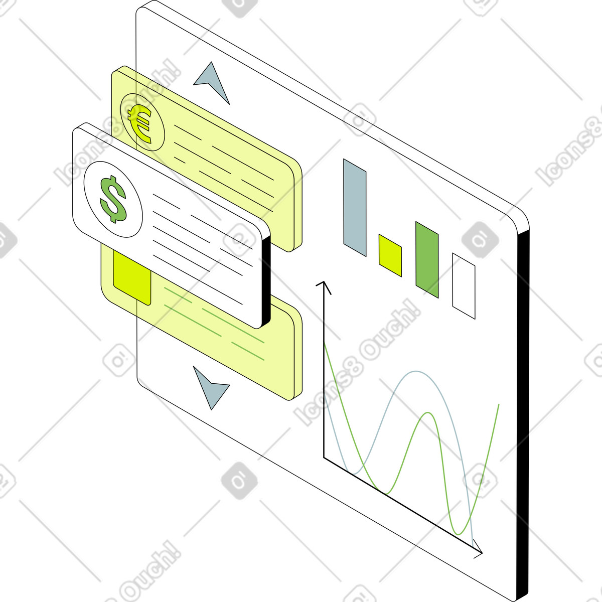 Analisi finanziaria illustrazione in stile Isometric scarica in PNG, SVG