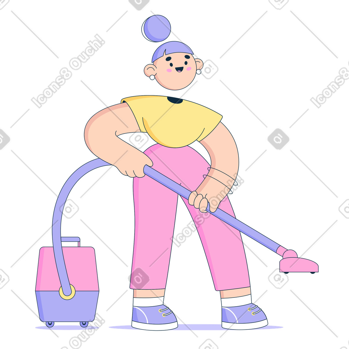 Illustration Femme à l'aide d'un aspirateur dans le style Bubble gum télécharger aux formats PNG, SVG