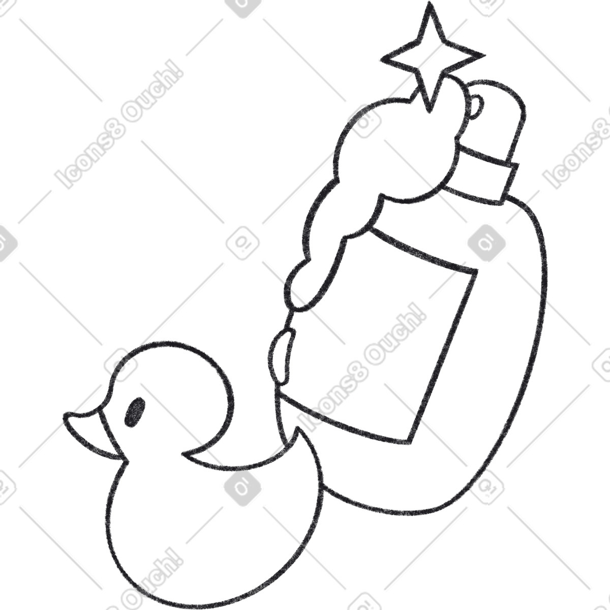 Shampoo with rubber duck and star illustration in Bonbon Line style download in PNG, SVG