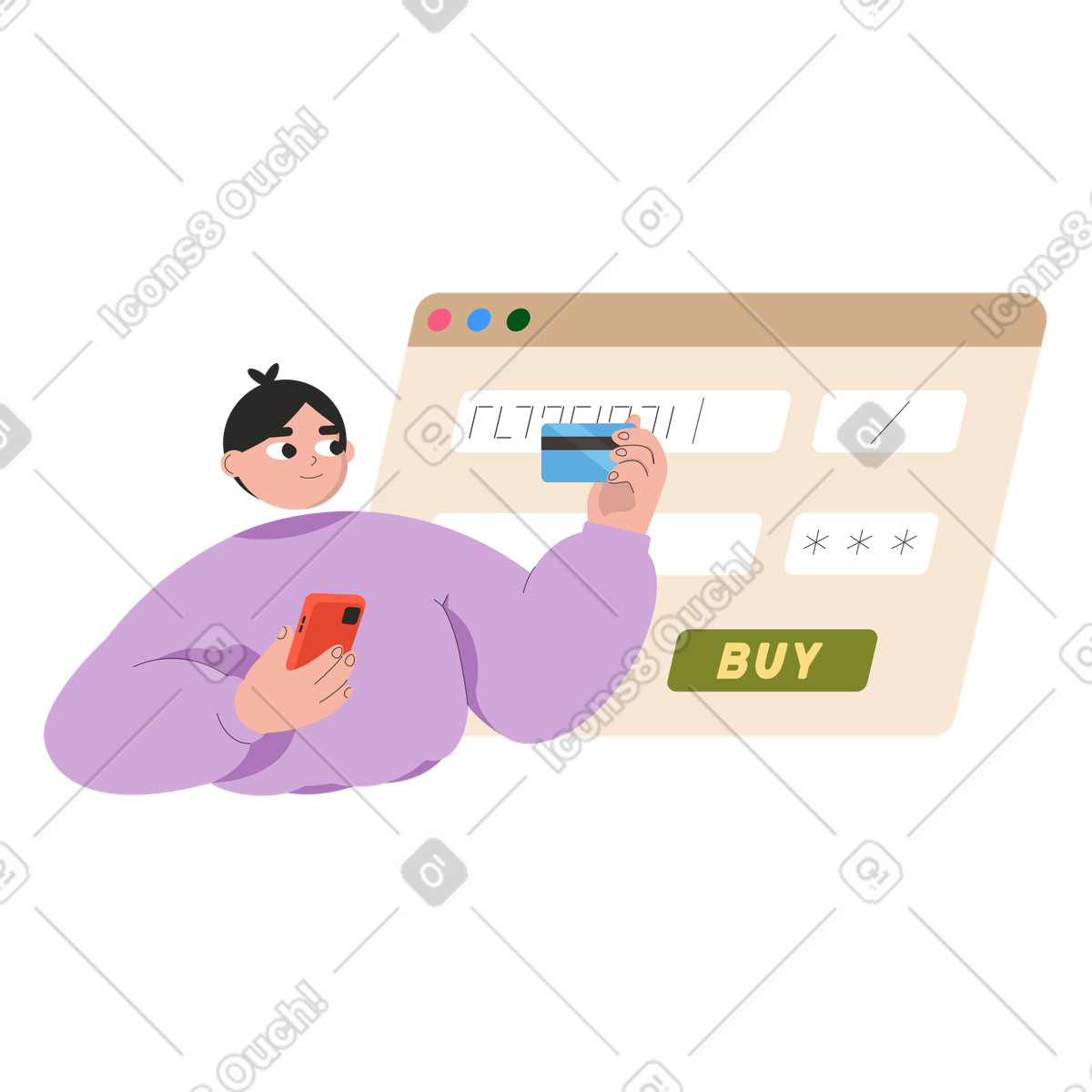 Ilustración El hombre ingresa los detalles de la tarjeta crédito para pago en estilo Dizzy a descargar en PNG y SVG
