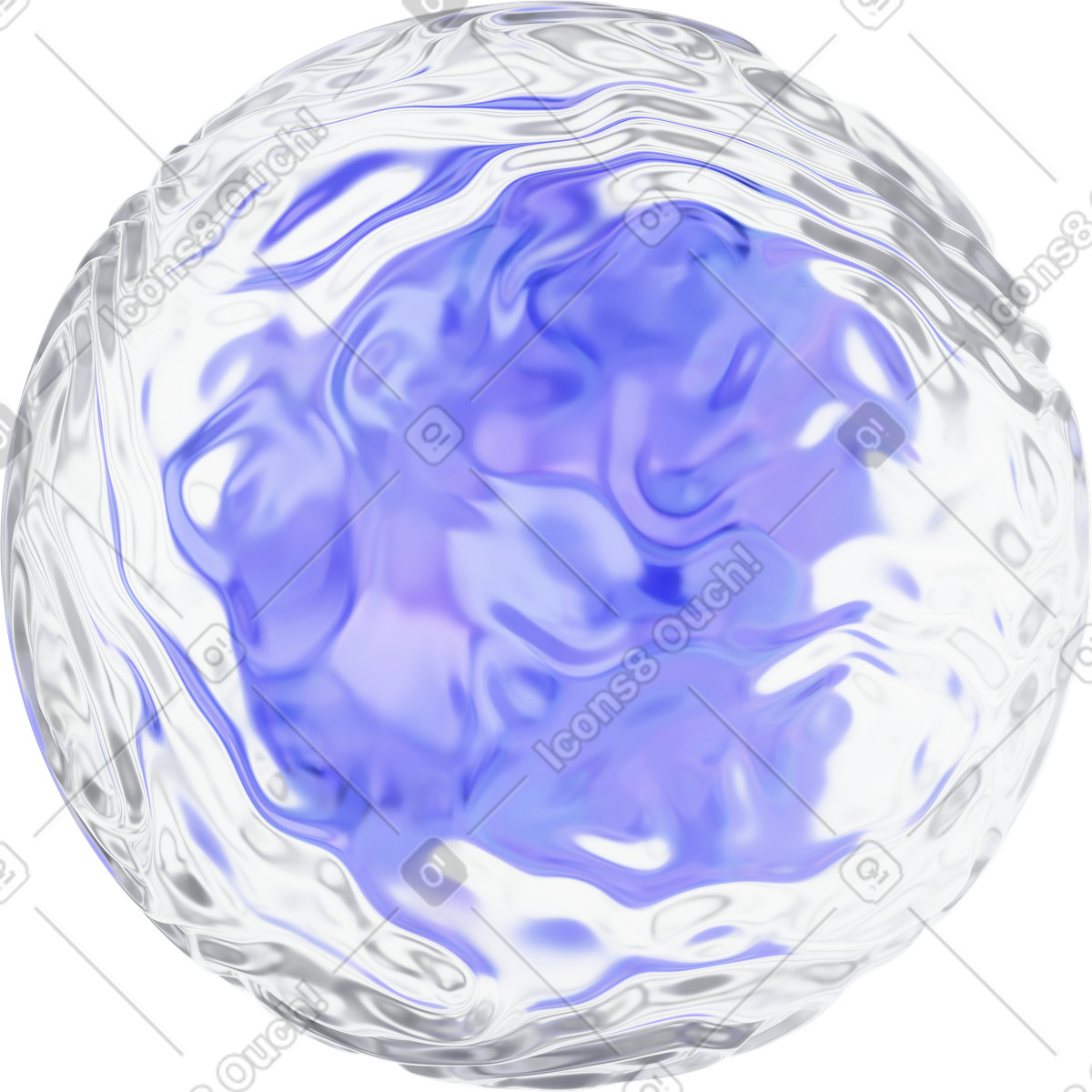 Abstract liquid sphere with ripples and purple core illustration in 3D Glassy style download in PNG, SVG