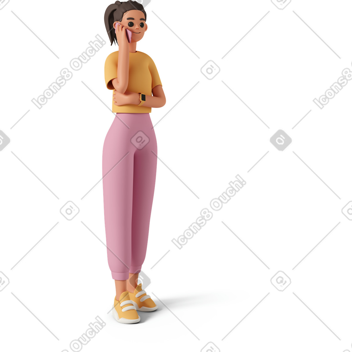 3D Casual life 스타일의 Girl talking on phone 일러스트레이션 PNG, SVG 다운로드
