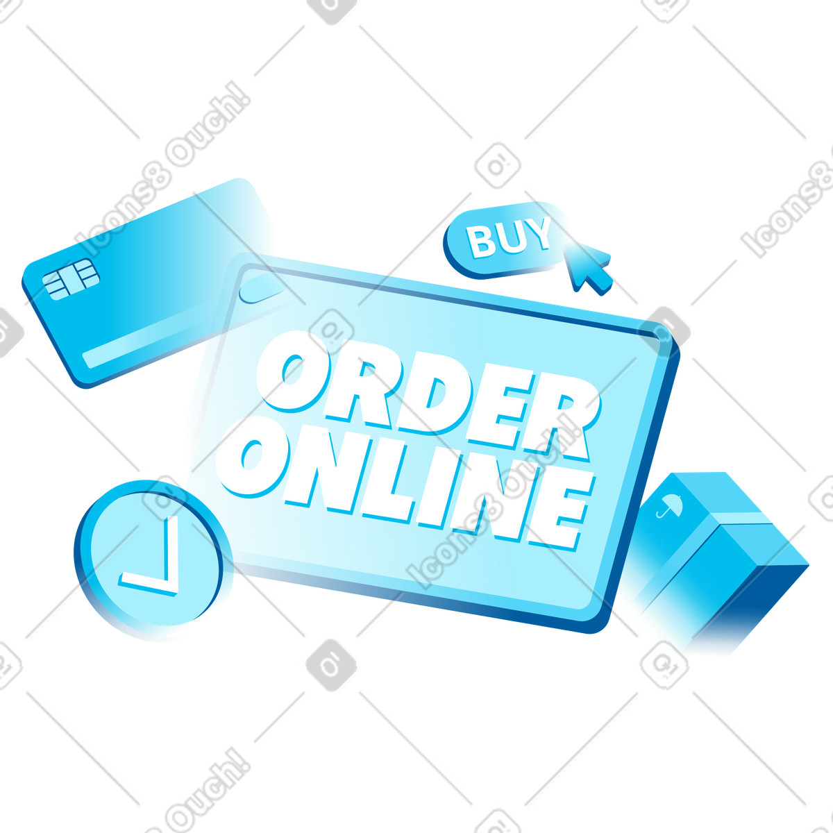 Icy 스타일의 Online order interface with buy button, Digital shopping flow 일러스트레이션 PNG, SVG 다운로드