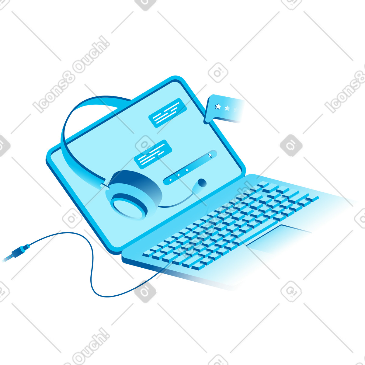 Online support service, laptop and headset illustration in PNG, SVG