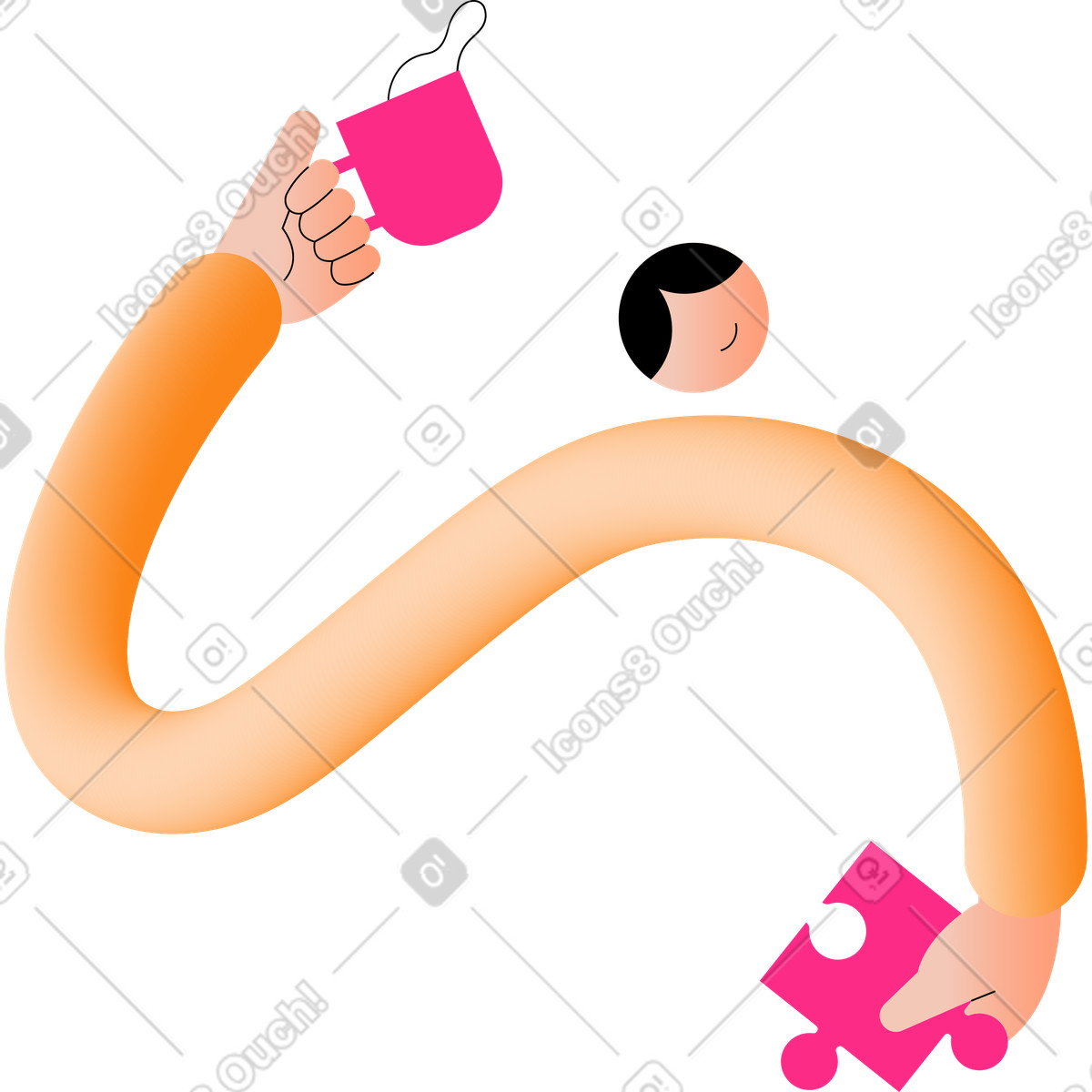Mann mit puzzle und tasse-Illustration im Knotty-Stil als Download in PNG, SVG