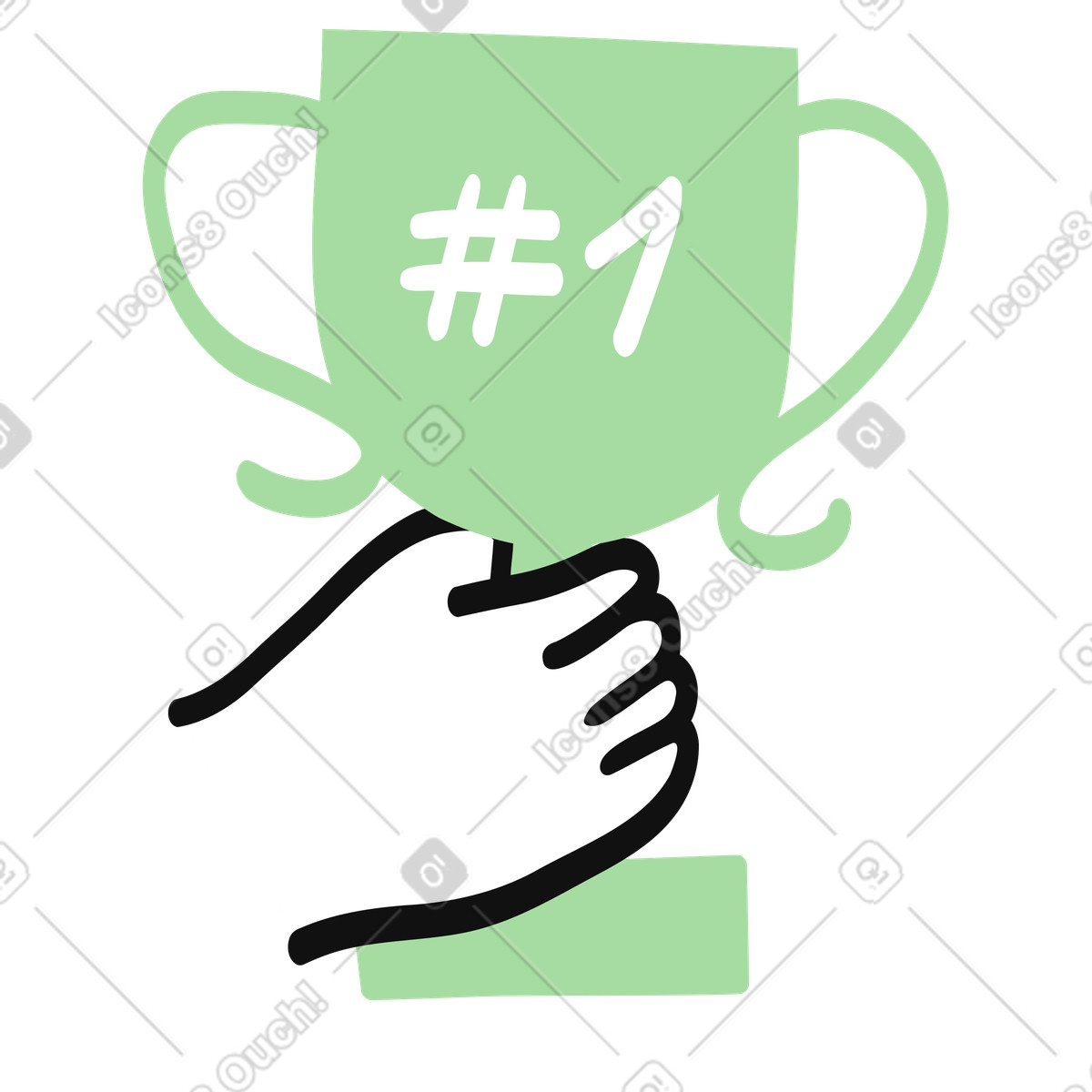 Organic スタイルの Trophy cup with #1 text held by celebrating hand のイラストをPNG、SVG形式でダウンロード
