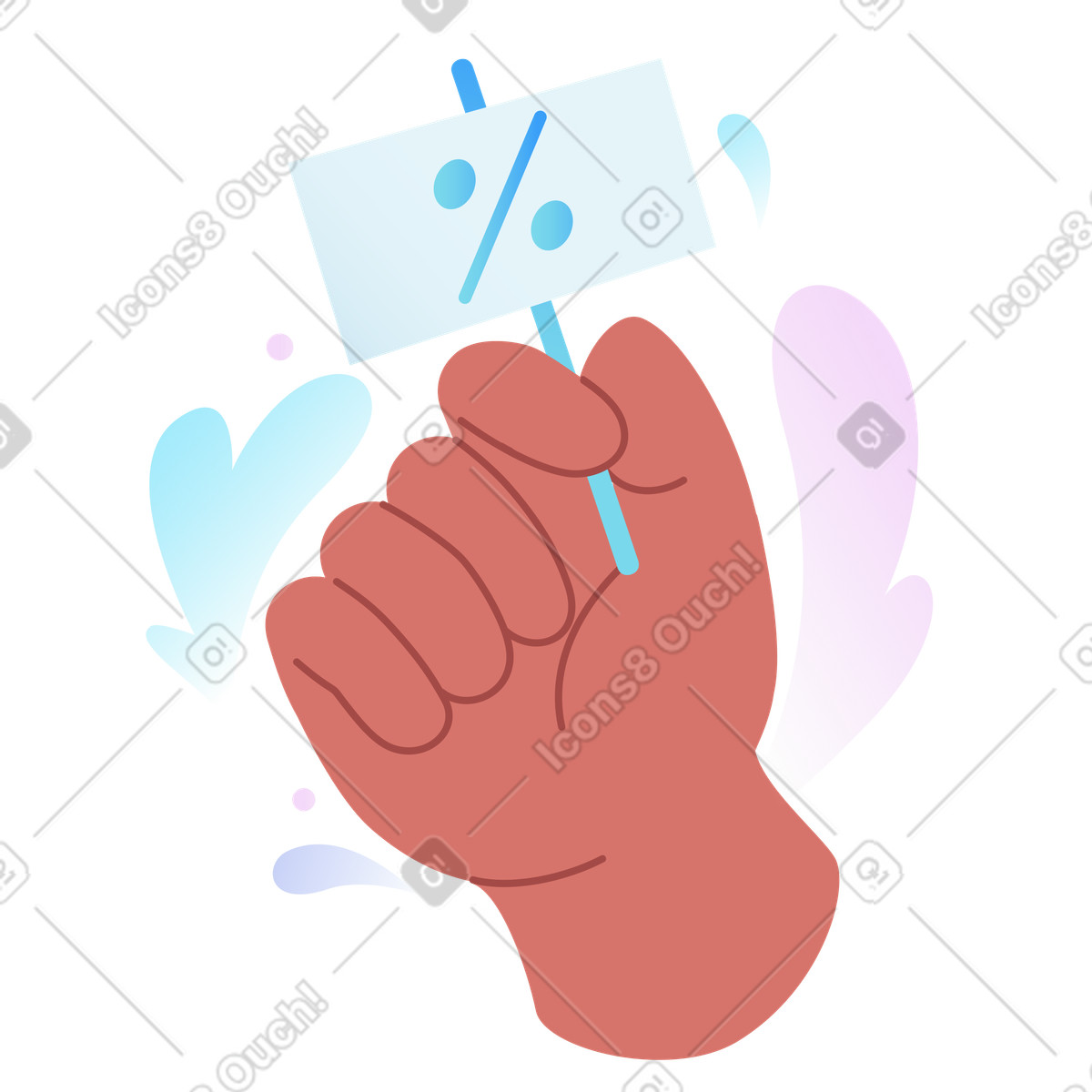 Airy スタイルの Discount promotion announcement with hand holding percent sign のアニメーションイラストをGIF、Lottie (JSON)、AEでダウンロード