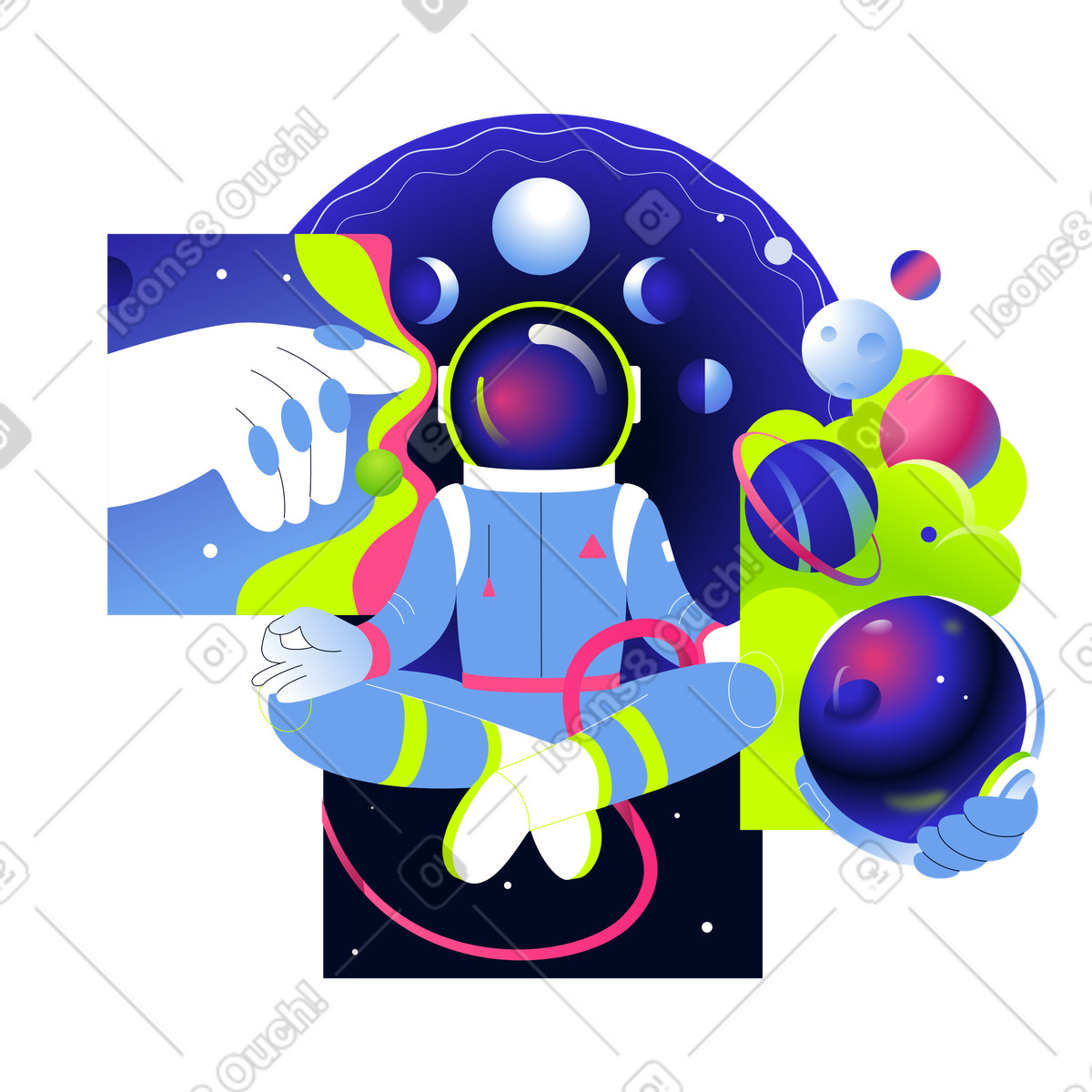 Ilustração de Astronauta meditando em posição lótus no espaço estilo Space para baixar PNG, SVG