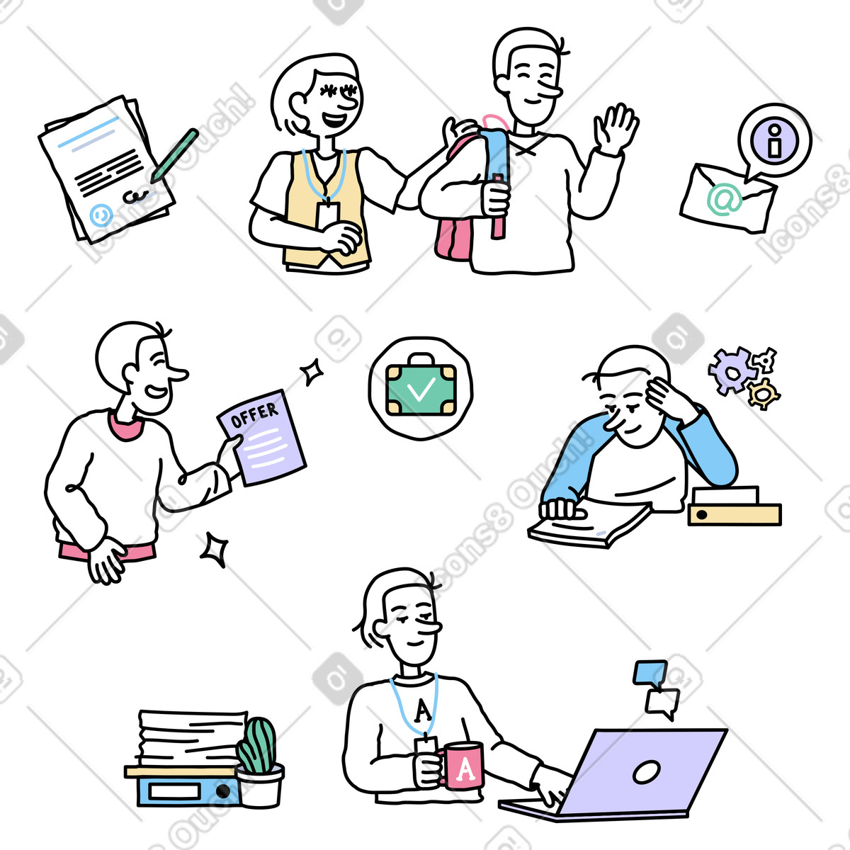 Neuer mitarbeiter in der eingewöhnungsphase-Illustration im Notes-Stil als Download PNG, SVG