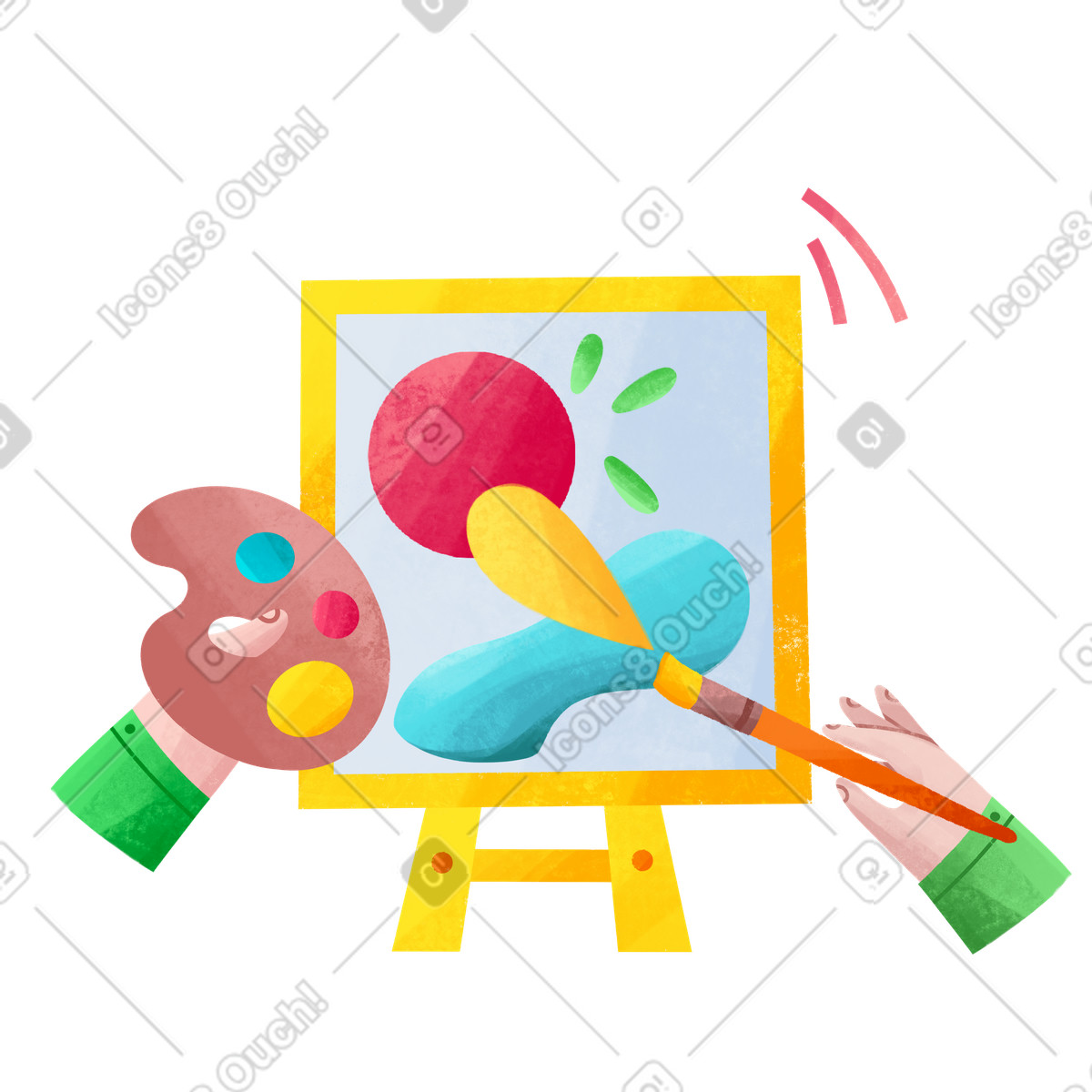 Zwei hände zeichnen abstrakte malerei-Illustration im Bonbon-Stil als Download in PNG, SVG