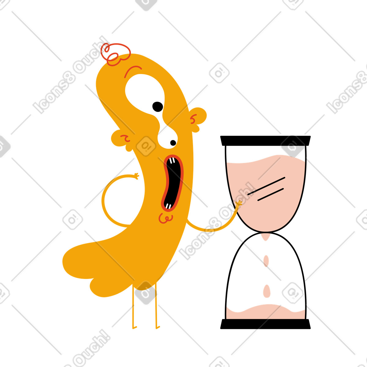 Personaggio che guarda la clessidra illustrazione in stile Jelly scarica in PNG, SVG