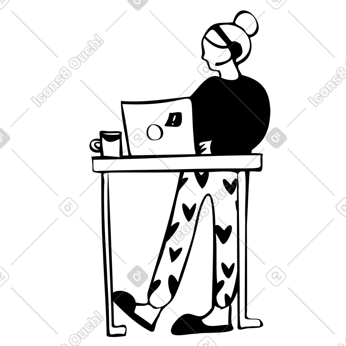 Standing woman working from home animated illustration in Journal style download in GIF, Lottie (JSON), AE