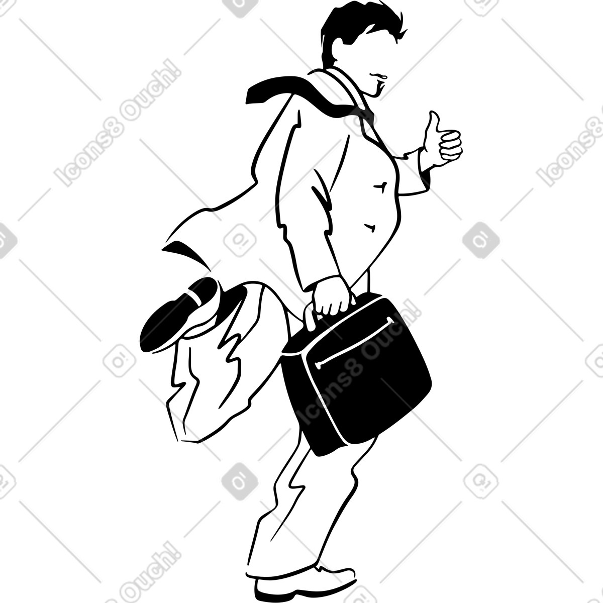 Illustration Homme qui court en costume avec une mallette dans le style Line à télécharger aux formats PNG, SVG