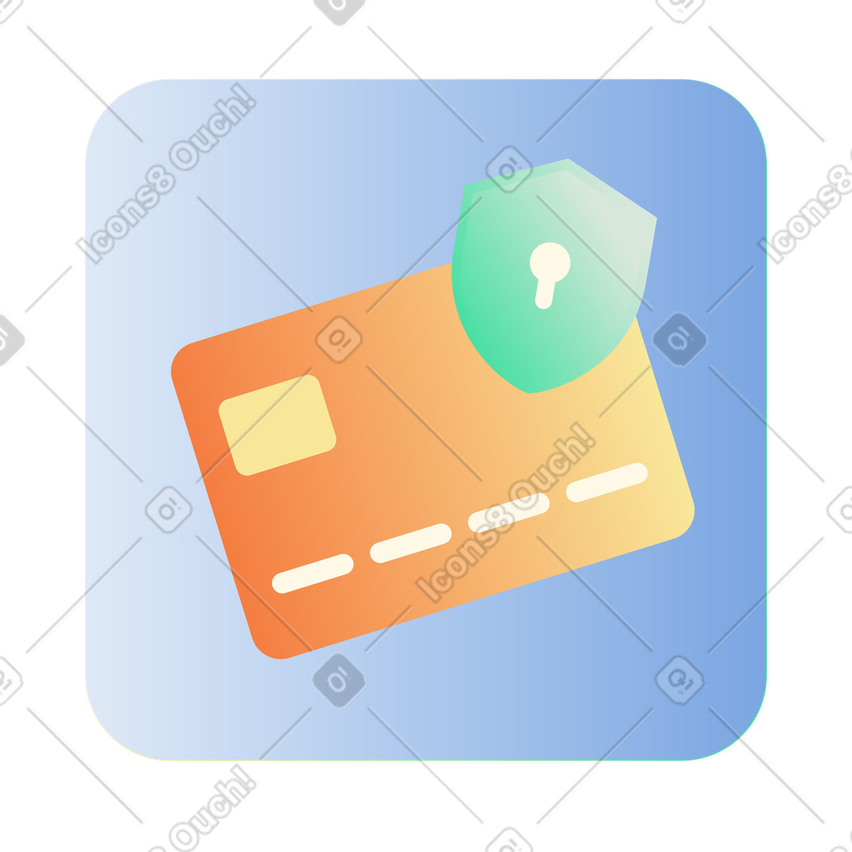 Bank card with shield icon, Secure payment and fraud prevention illustrazione in stile Beam scarica in PNG, SVG
