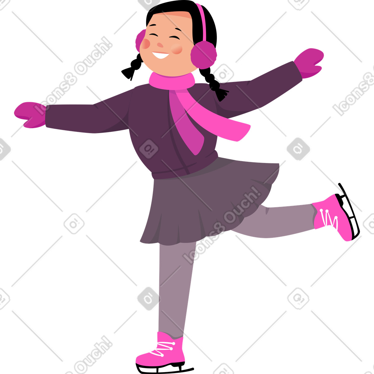 Lagom スタイルの アイススケートの女の子 のイラストをPNG、SVG形式でダウンロード
