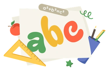 Colorful letters with school supplies - Social style illustration