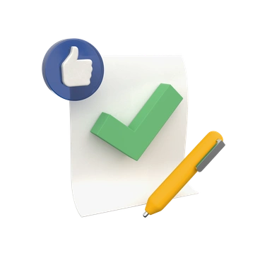 A green check mark with a thumbs up icon - 3D Grid style illustration