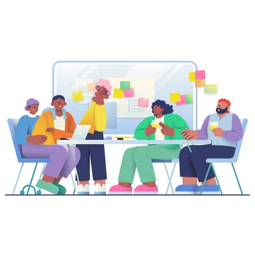 A sales team brainstorming innovative marketing strategies using colorful sticky notes