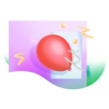 A colorful balloon with a bright red hue is shown sticking to a smooth, pastel-colored wall. The balloon has a few strands of fine hair gently floating away from its surface, indicating the effect of static electricity. In the background, there are small spark-like illustrations around the balloon to represent the electric charge. The scene is well-lit, enhancing the vibrant colors and emphasizing the playful interaction between the balloon and the wall.