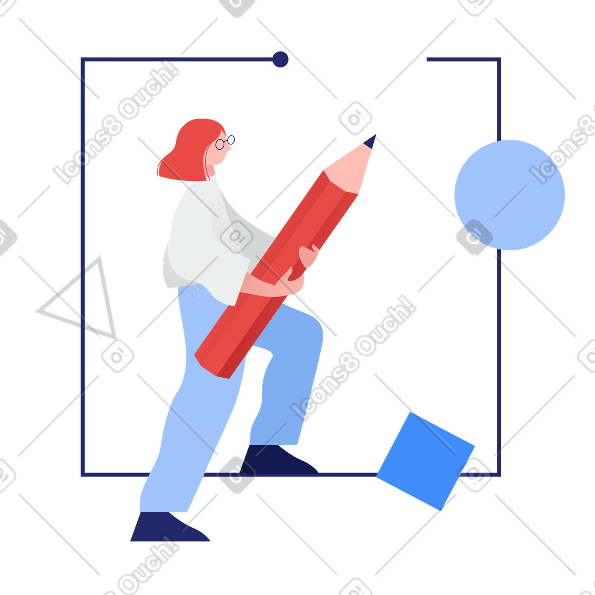 Frau zeichnet ein quadrat-Illustration im Clip-Stil als Download in PNG, SVG