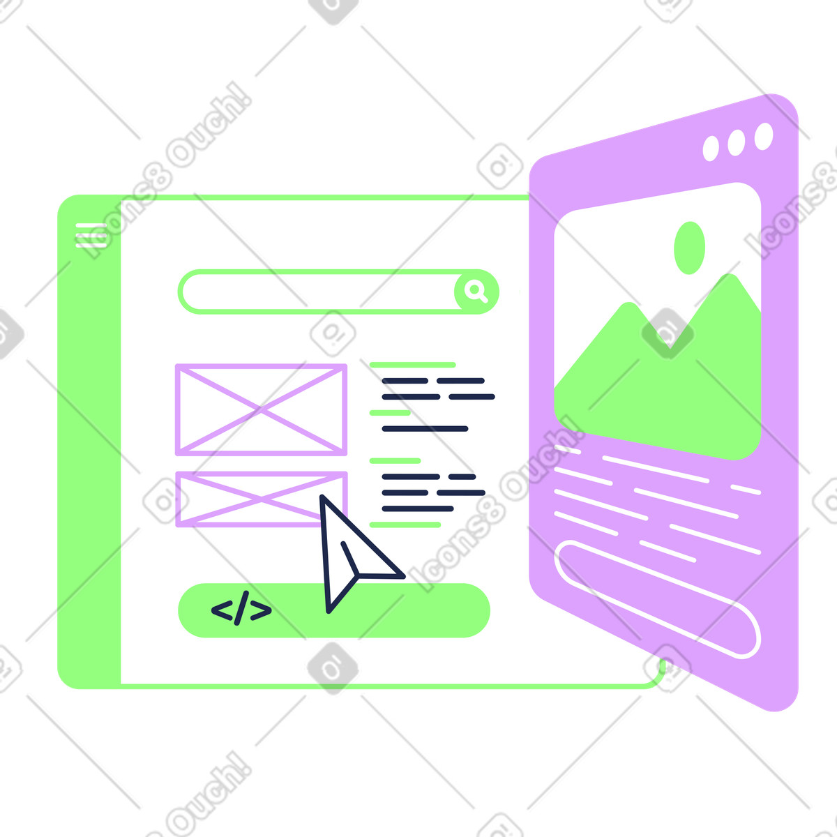 Website-design, webseiten-layout-Illustration im Outline-Stil als Download in PNG, SVG
