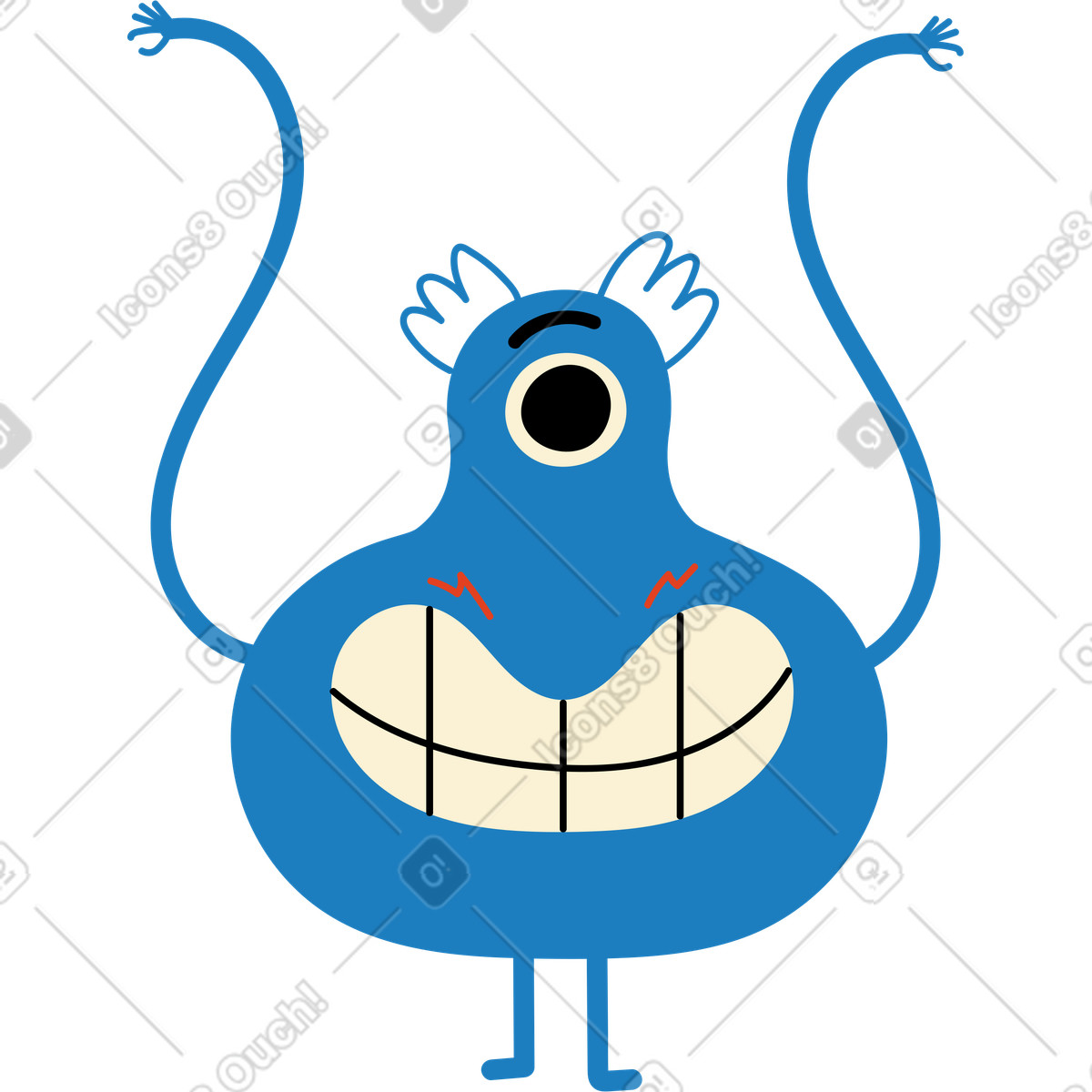 Blauer charakter mit erhobenen händen-Illustration im Jelly-Stil als Download in PNG, SVG