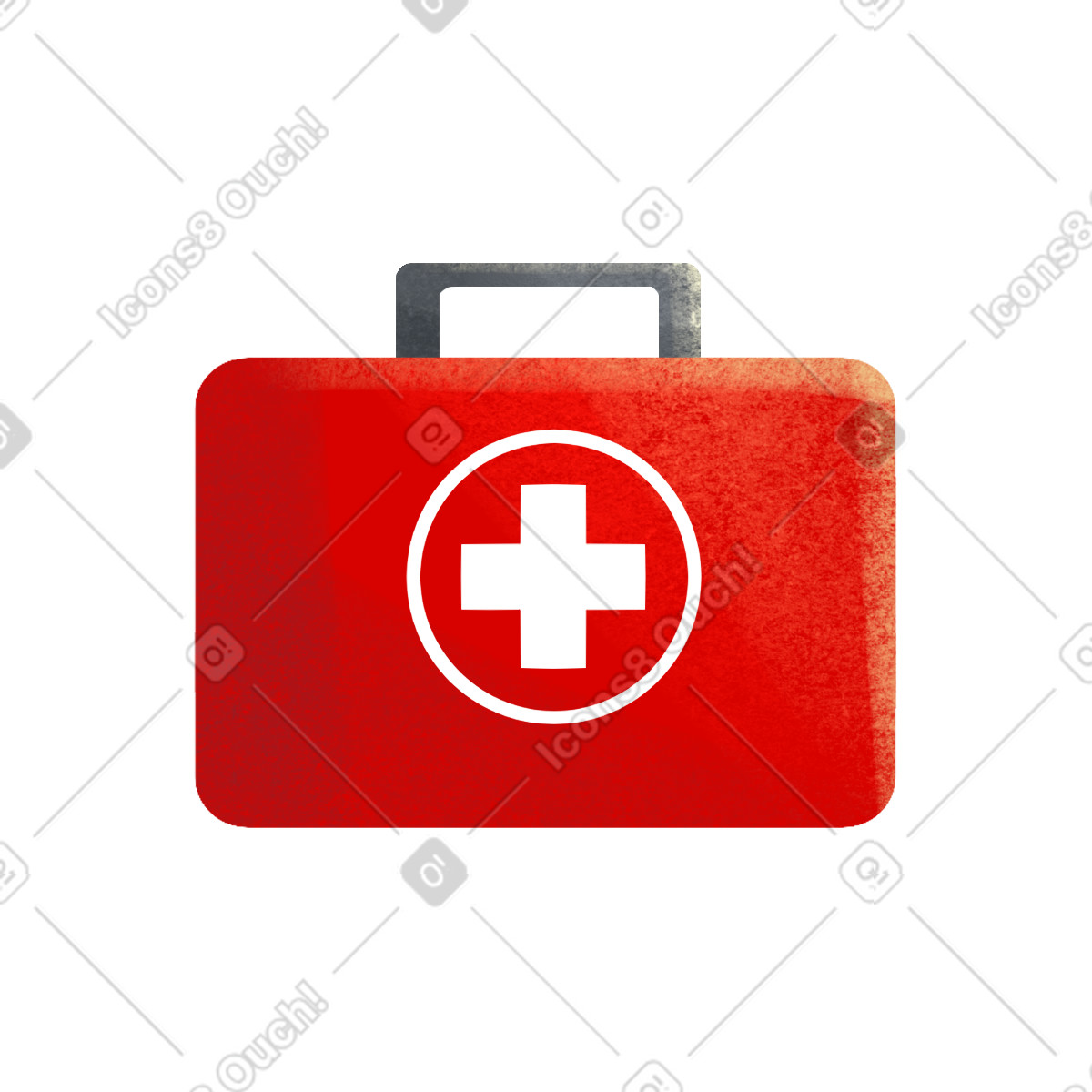 Red first aid kit illustration featuring essential medical supplies clipart in PNG SVG