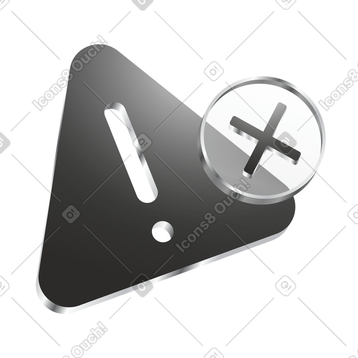 Black warning triangle with error cross icon, System failure, access denied illustration in Token style download in PNG, SVG