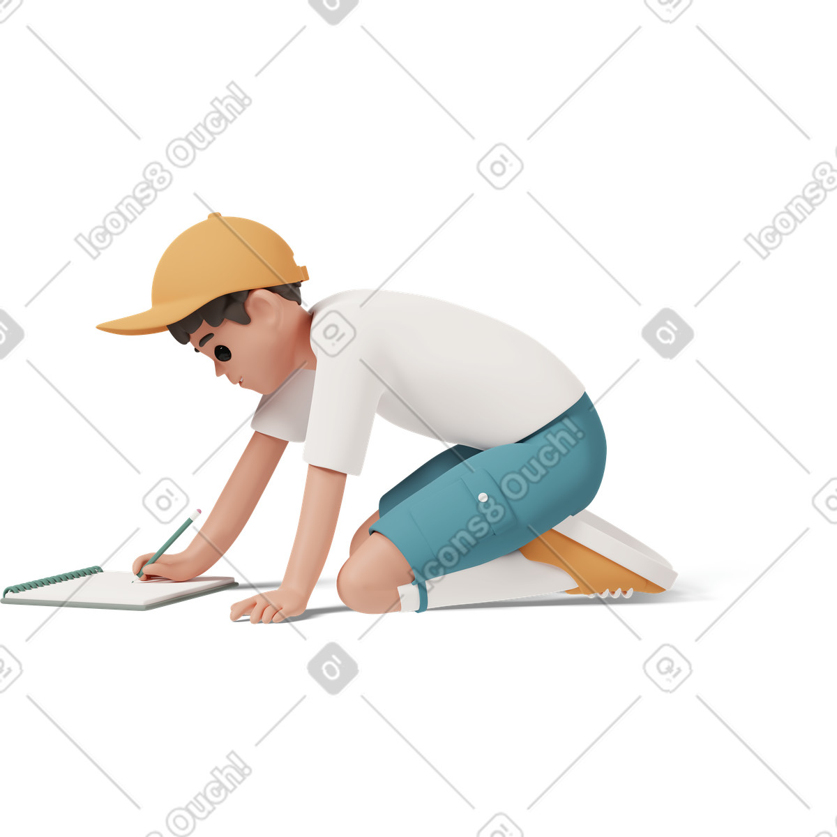 Ilustração de Boy sitting on knees and drawing or writing em no estilo 3D Casual life para baixar em PNG, SVG