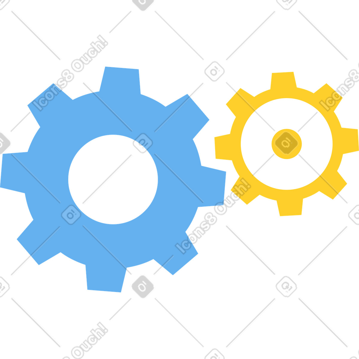Blue and yellow settings gears illustration in Sammy style download in PNG, SVG
