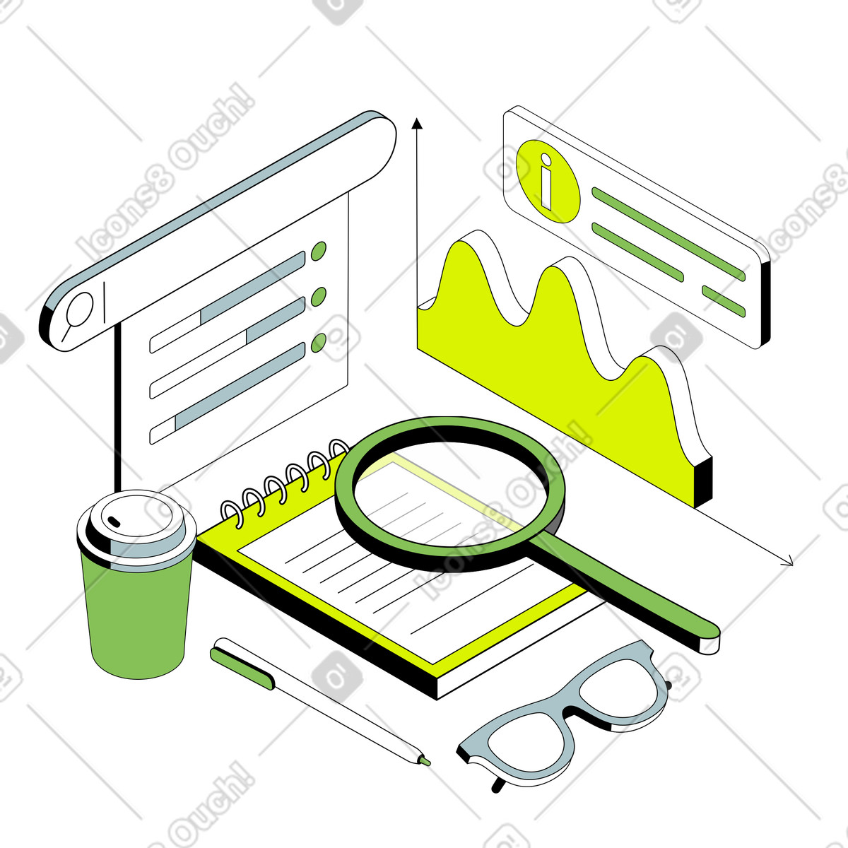 Ilustração animada de Pesquisa dados estatísticos e análises em no estilo Isometric para baixar em GIF, Lottie (JSON), AE
