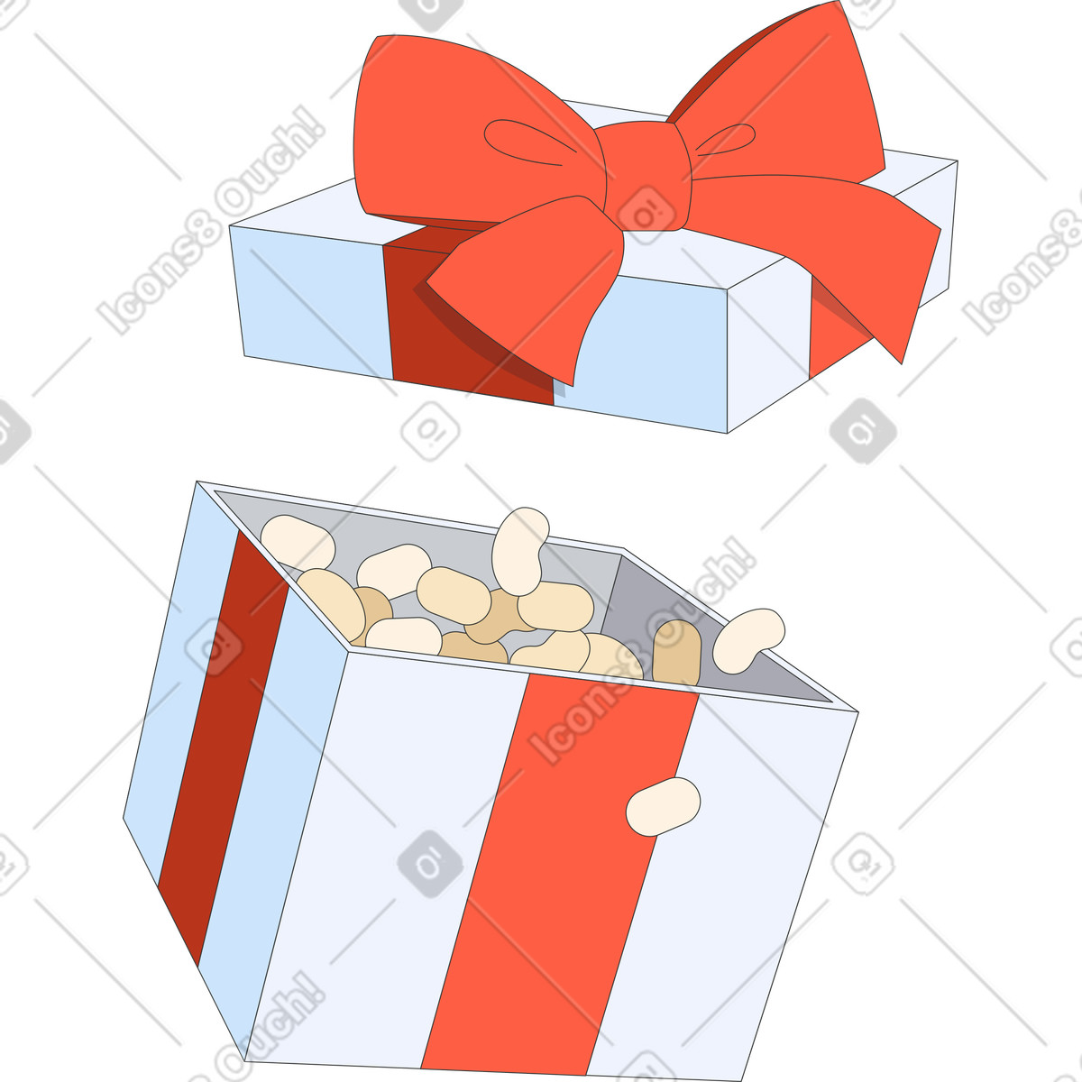 Ilustração animada de Caixa presente aberta em no estilo Kit para baixar em GIF, Lottie (JSON), AE
