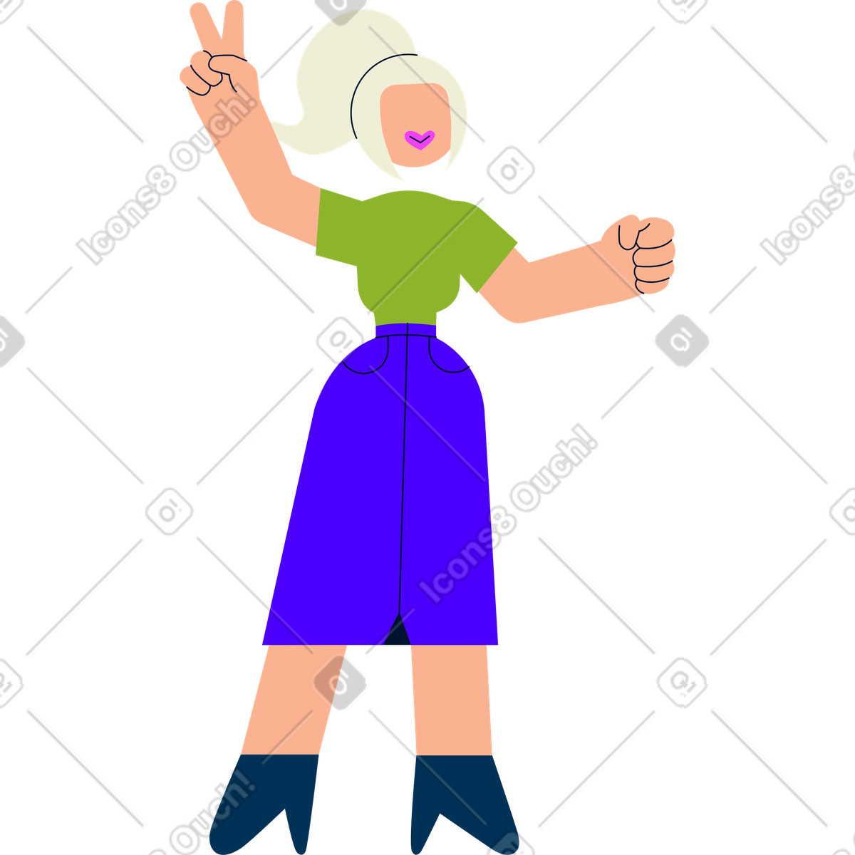 Cubes スタイルの 女性は立ってピースサインを示す のイラストをPNG、SVG形式でダウンロード