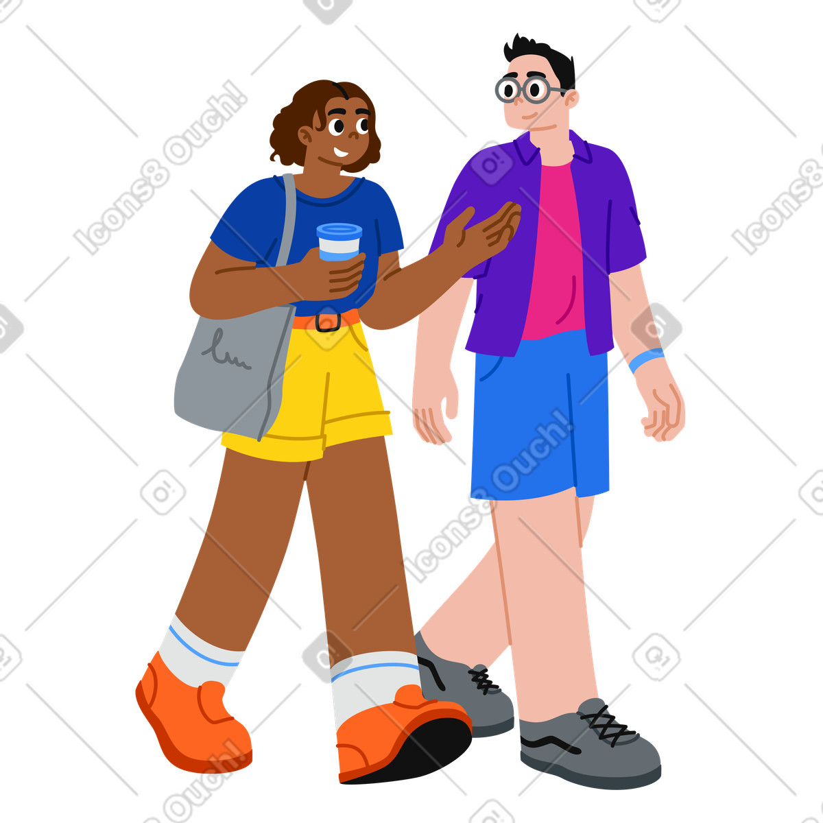 Friends talking on the walk animated illustration in Active style download in GIF, Lottie (JSON), AE